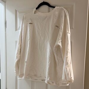 Distressed White Sweatshirt